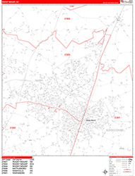 Rocky Mount Wall Map Zip Code Red Line Style 2026